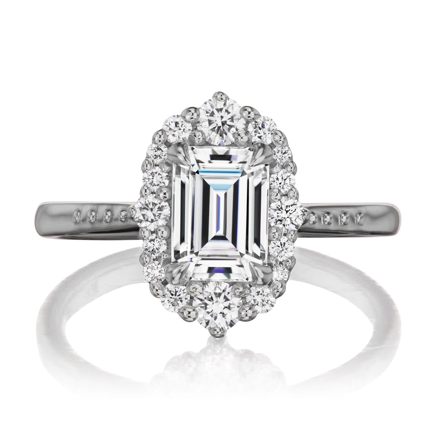・ADELINE・Emerald Cut Moissanite Center, Diamond Halo (1.33ctw+)