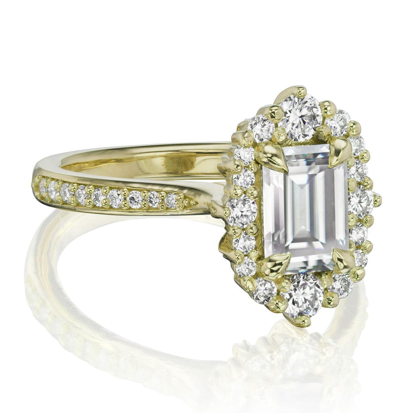 ・ADELINE・Emerald Cut Moissanite Center, Diamond Halo (1.33ctw+)