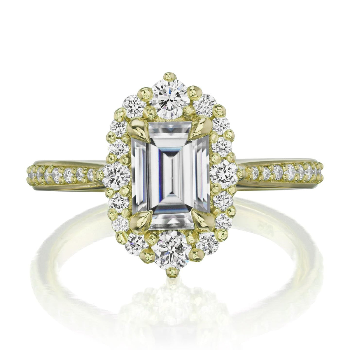 ・ADELINE・Emerald Cut Moissanite Center, Diamond Halo (1.33ctw+)