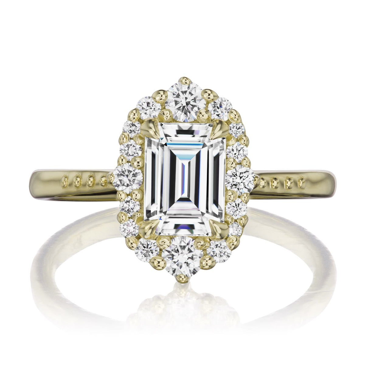 ・ADELINE・Emerald Cut Moissanite Center, Diamond Halo (1.33ctw+)