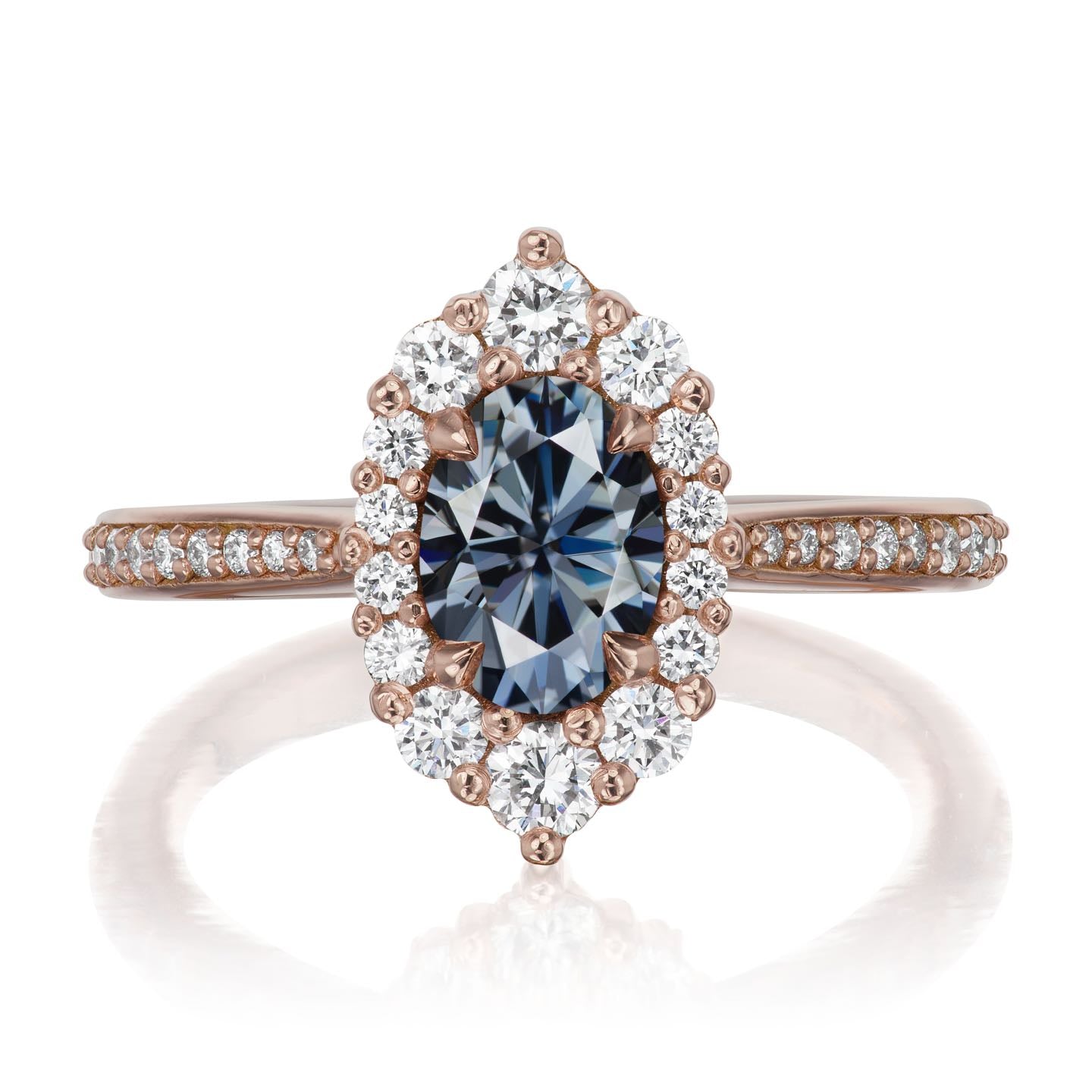 ・SOFIA・Oval Iconic™ Grey Moissanite Center, Diamond Halo (1.25ctw+)