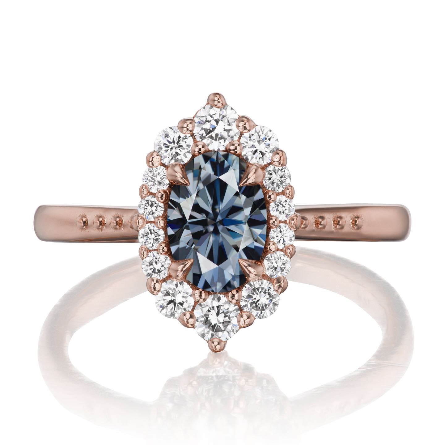 ・SOFIA・Oval Iconic™ Grey Moissanite Center, Diamond Halo (1.25ctw+)
