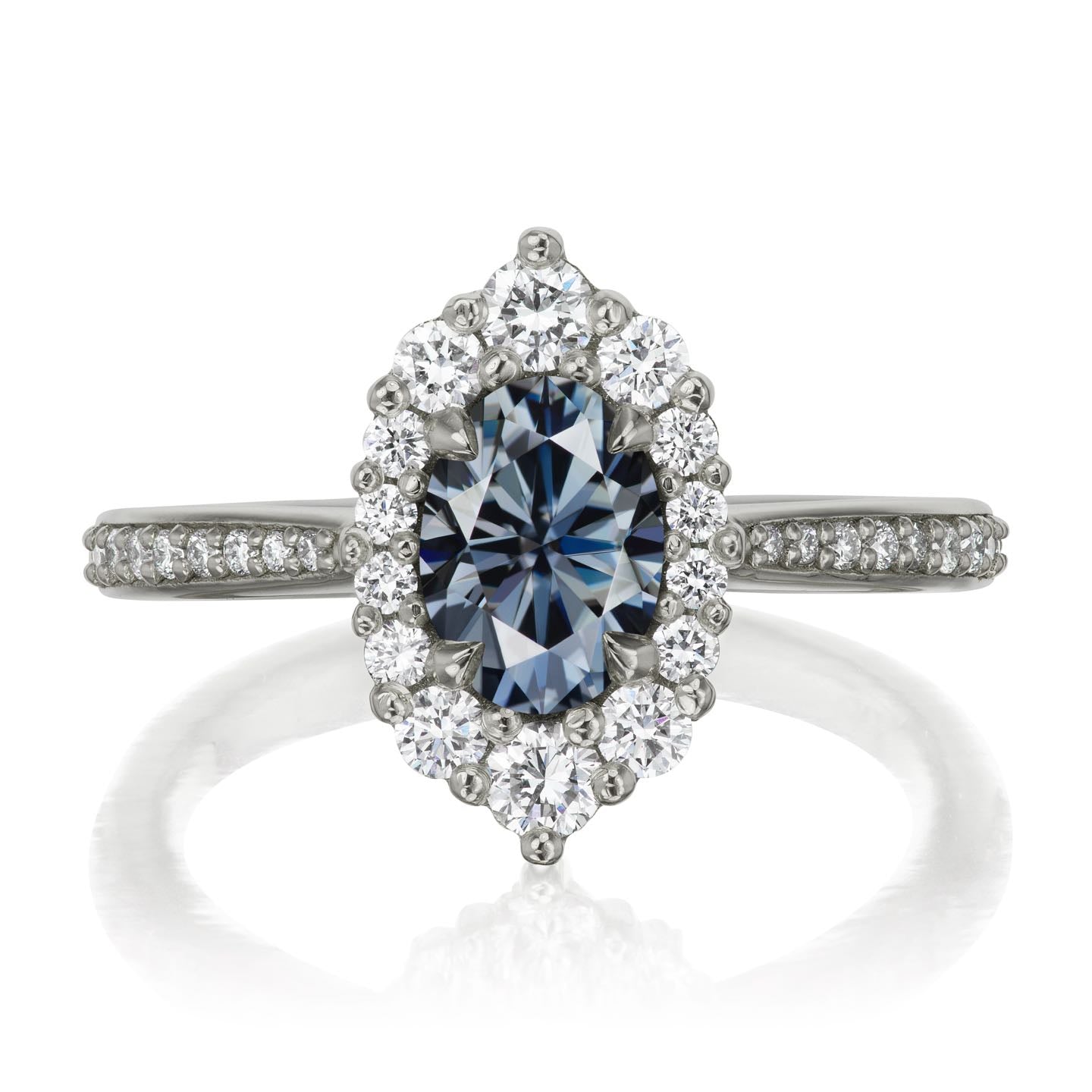 ・SOFIA・Oval Iconic™ Grey Moissanite Center, Diamond Halo (1.25ctw+)