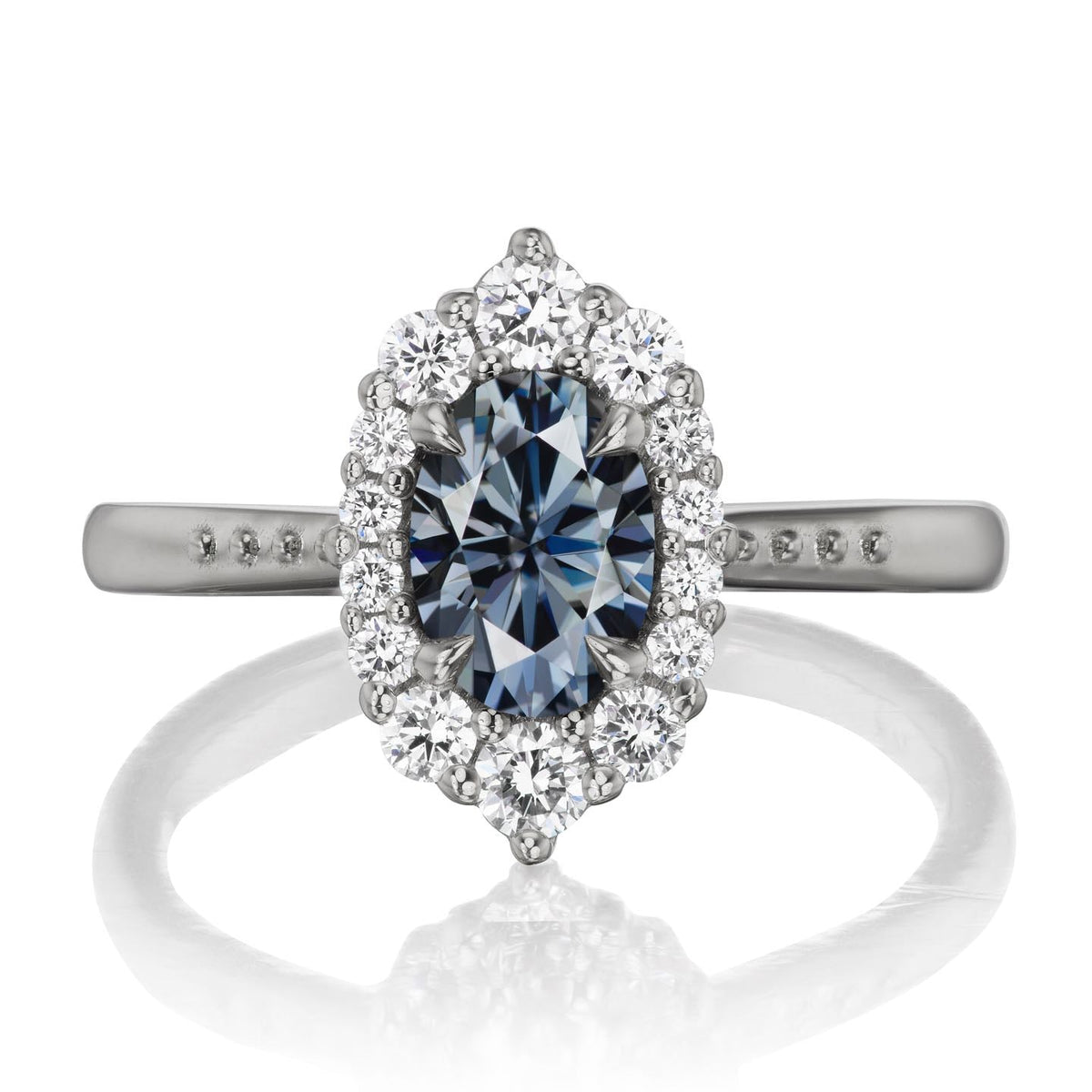 ・SOFIA・Oval Iconic™ Grey Moissanite Center, Diamond Halo (1.25ctw+)