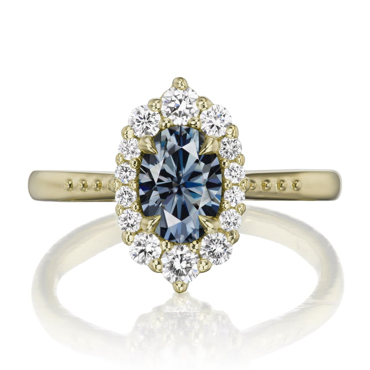 ・SOFIA・Oval Iconic™ Grey Moissanite Center, Diamond Halo (1.25ctw+)