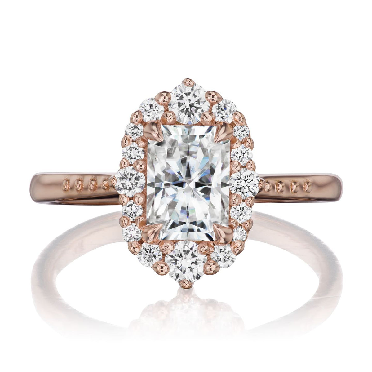 ・ADELINE・Radiant Moissanite Center, Diamond Halo (1.53ctw+)