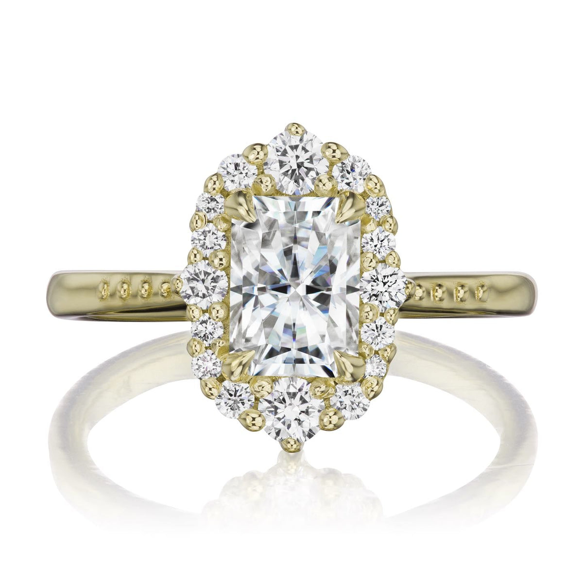 ・ADELINE・Radiant Moissanite Center, Diamond Halo (1.53ctw+)
