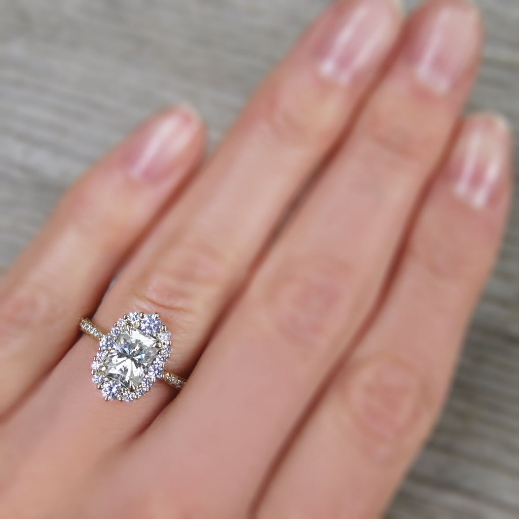 ・ADELINE・Radiant Moissanite Center, Diamond Halo (1.53ctw+)