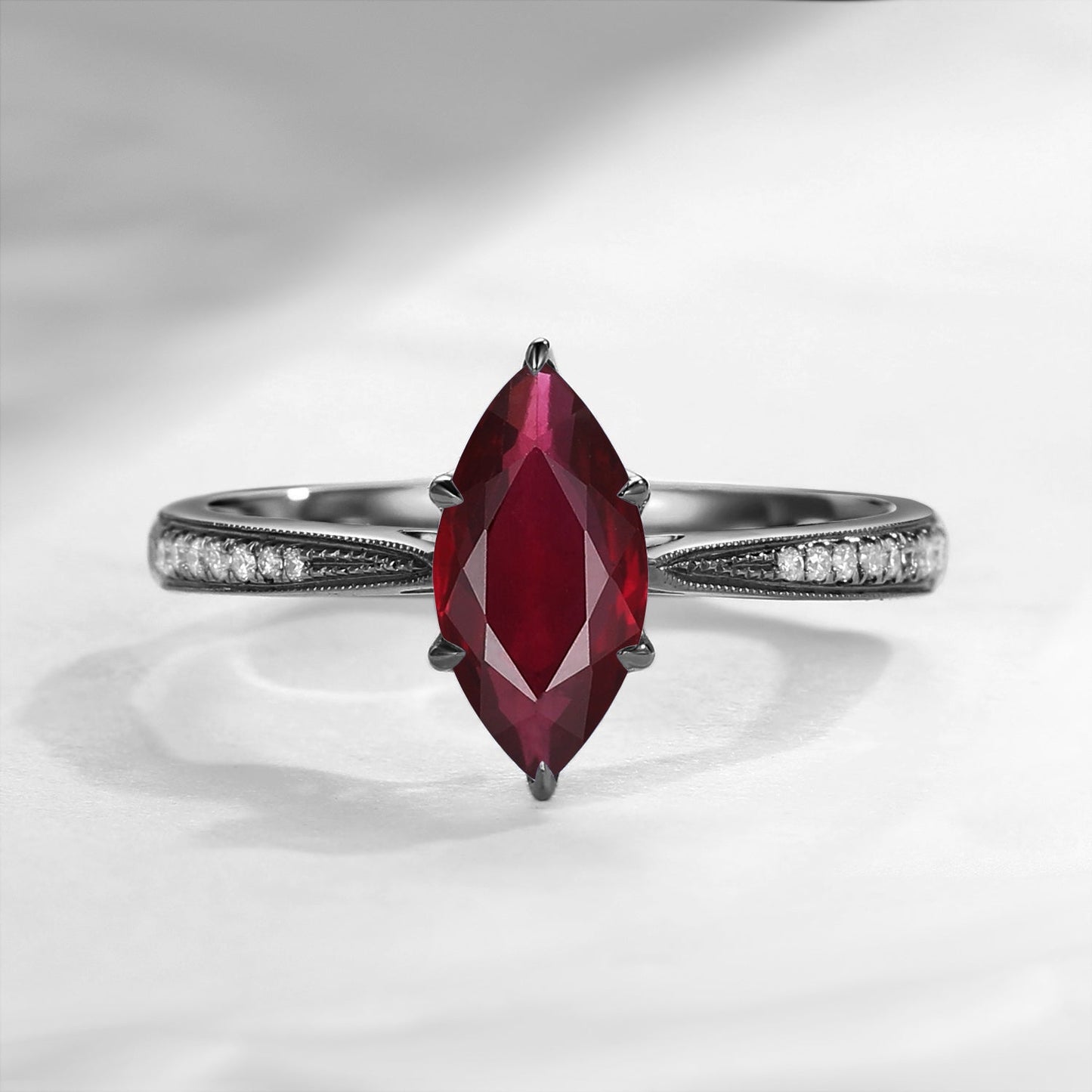 Antique Marquise Natural Ruby Engagement Ring