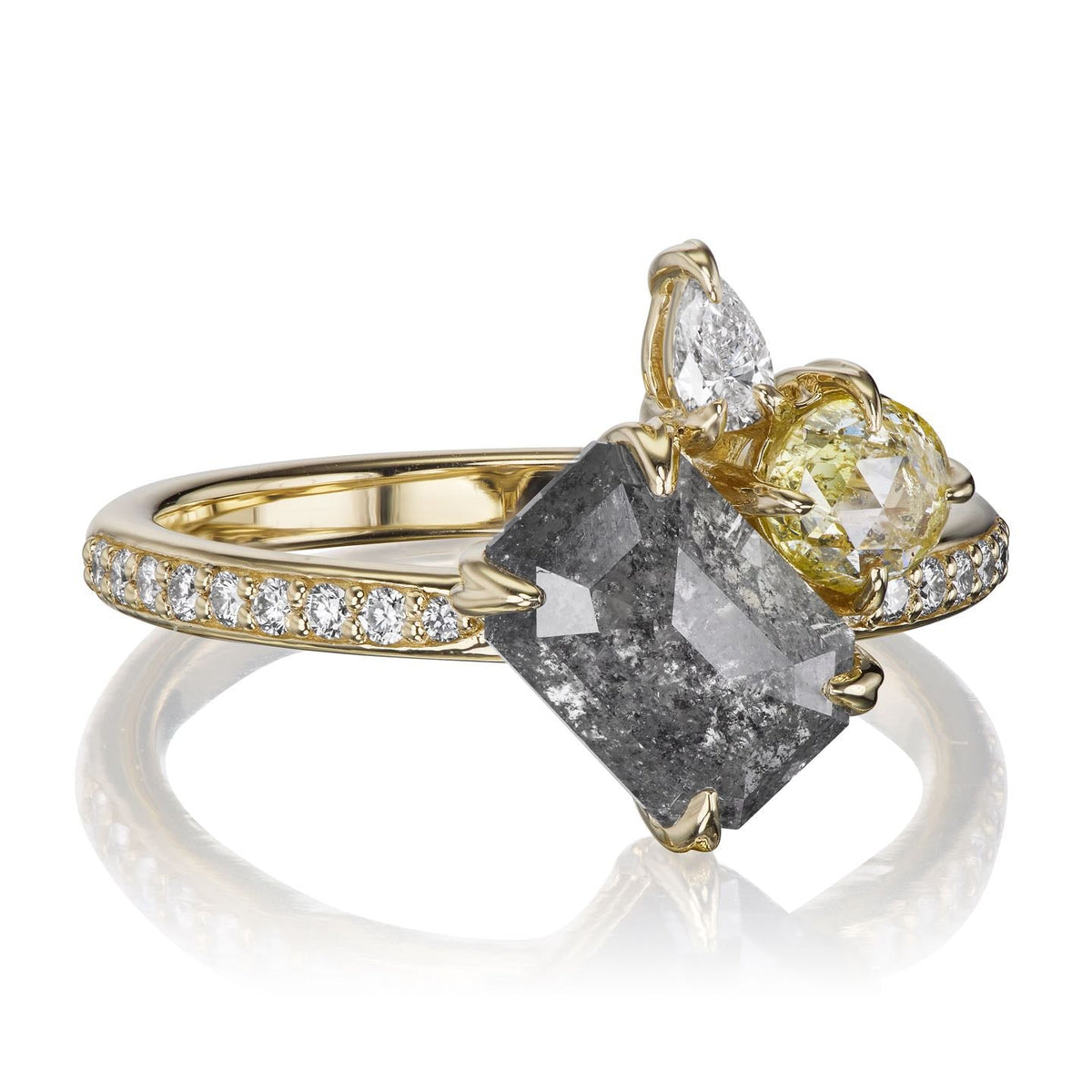 ・TRIBECA・Emerald Rose-Cut Salt + Pepper Diamond, Yellow & White Diamond Accents (2.15ctw)