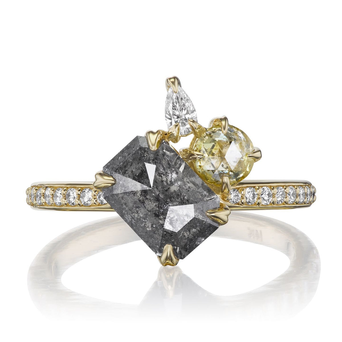 ・TRIBECA・Emerald Rose-Cut Salt + Pepper Diamond, Yellow & White Diamond Accents (2.15ctw)