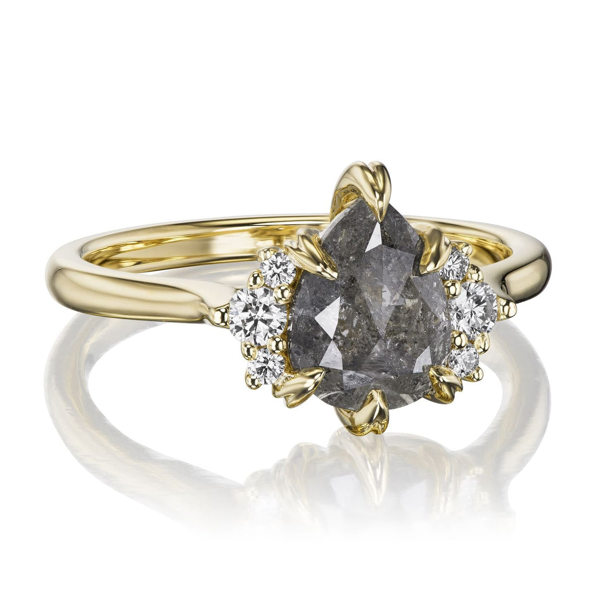 DEMI・Pear Rose Cut Salt + Pepper Diamond Center, Diamond Accents (1.28ctw)