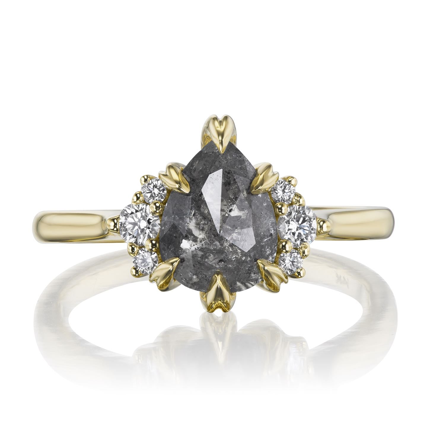 DEMI・Pear Rose Cut Salt + Pepper Diamond Center, Diamond Accents (1.28ctw)