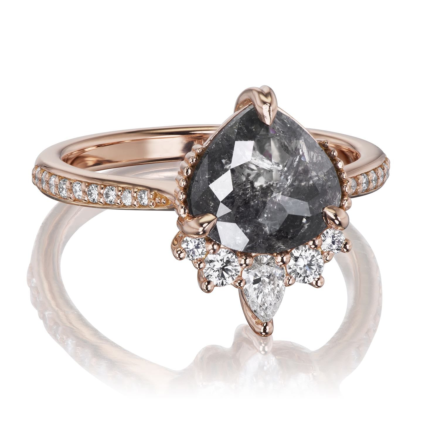 ・SOLANIS・Trillion Rose Cut Salt + Pepper Diamond Center, Diamond Halo (2.29ctw)