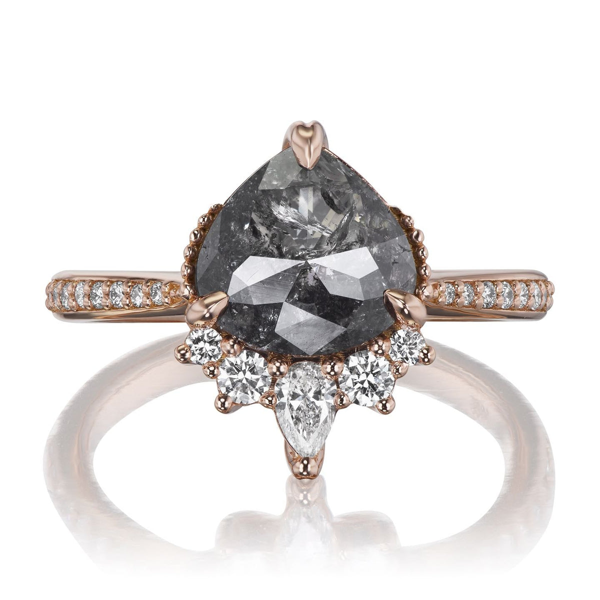 ・SOLANIS・Trillion Rose Cut Salt + Pepper Diamond Center, Diamond Halo (2.29ctw)