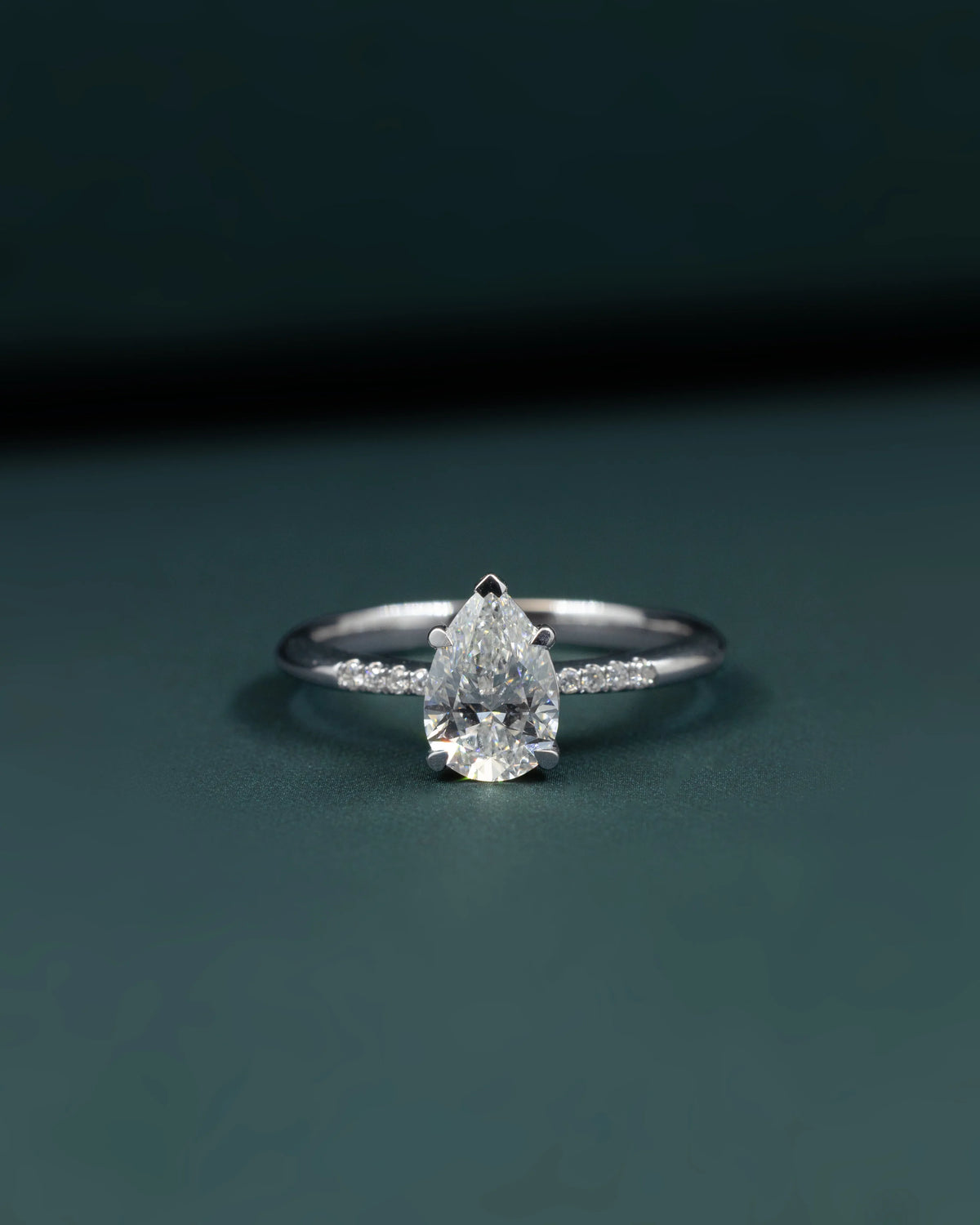 1.09 CTW Pear Cut CVD Lab-Grown Diamond Pavé Solitaire Ring