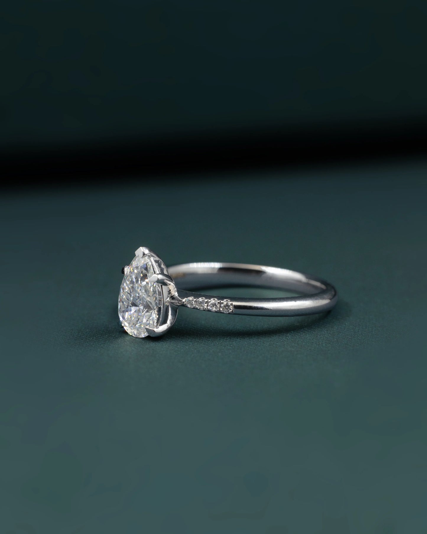 1.09 CTW Pear Cut CVD Lab-Grown Diamond Pavé Solitaire Ring