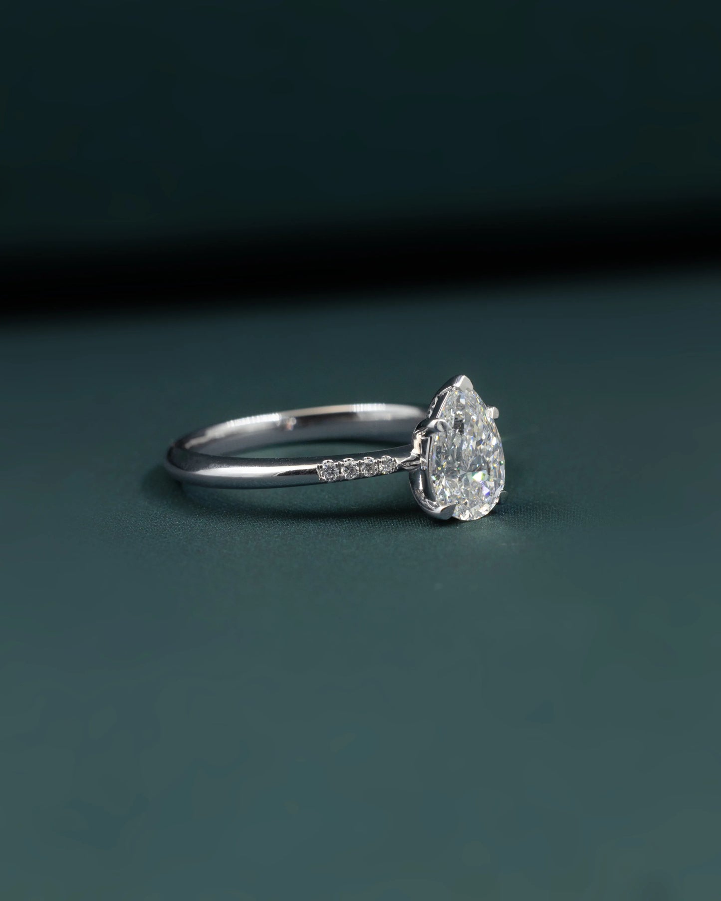 1.09 CTW Pear Cut CVD Lab-Grown Diamond Pavé Solitaire Ring