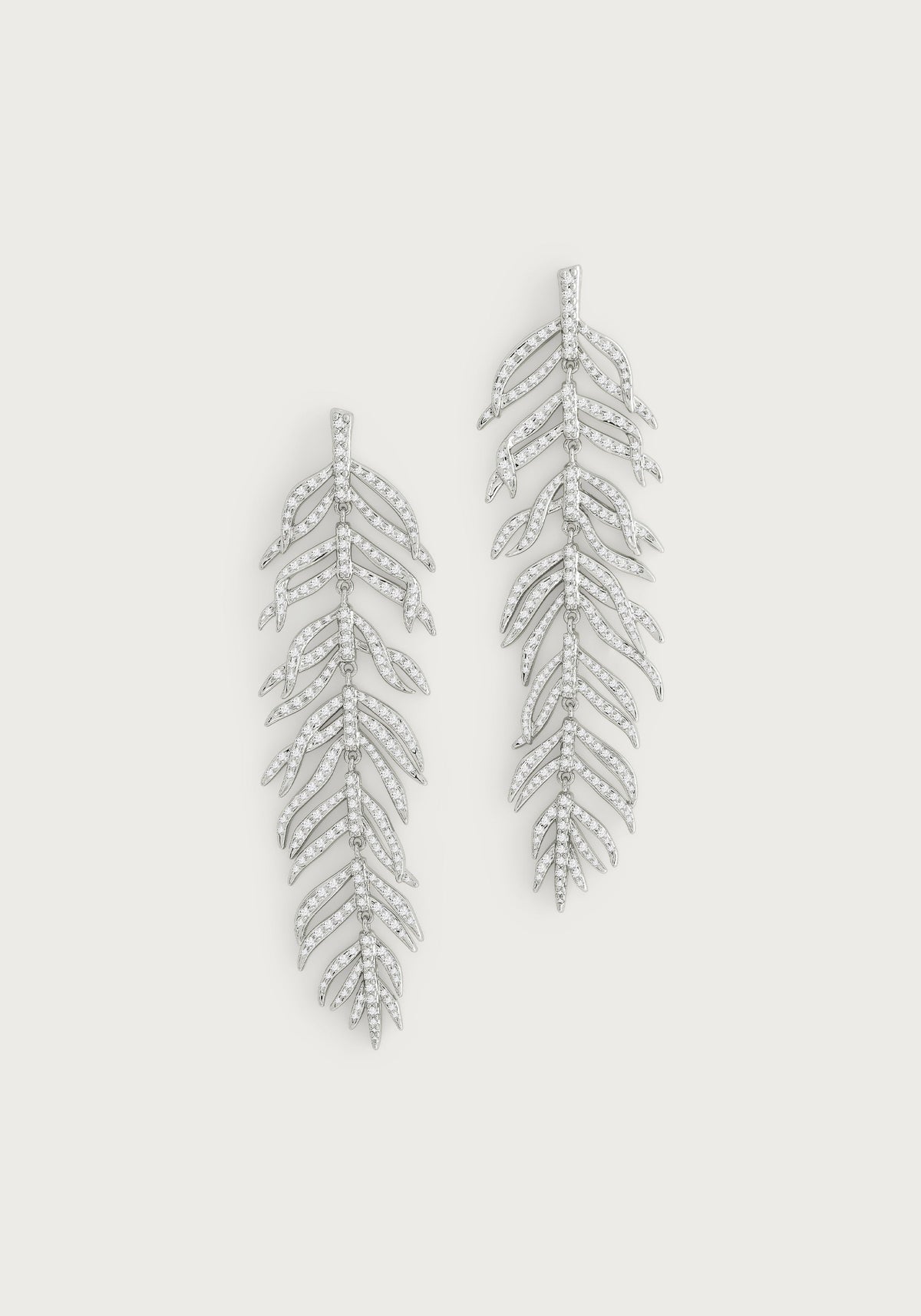 Palm Leaves Pave Dangle Earrings, Silver
