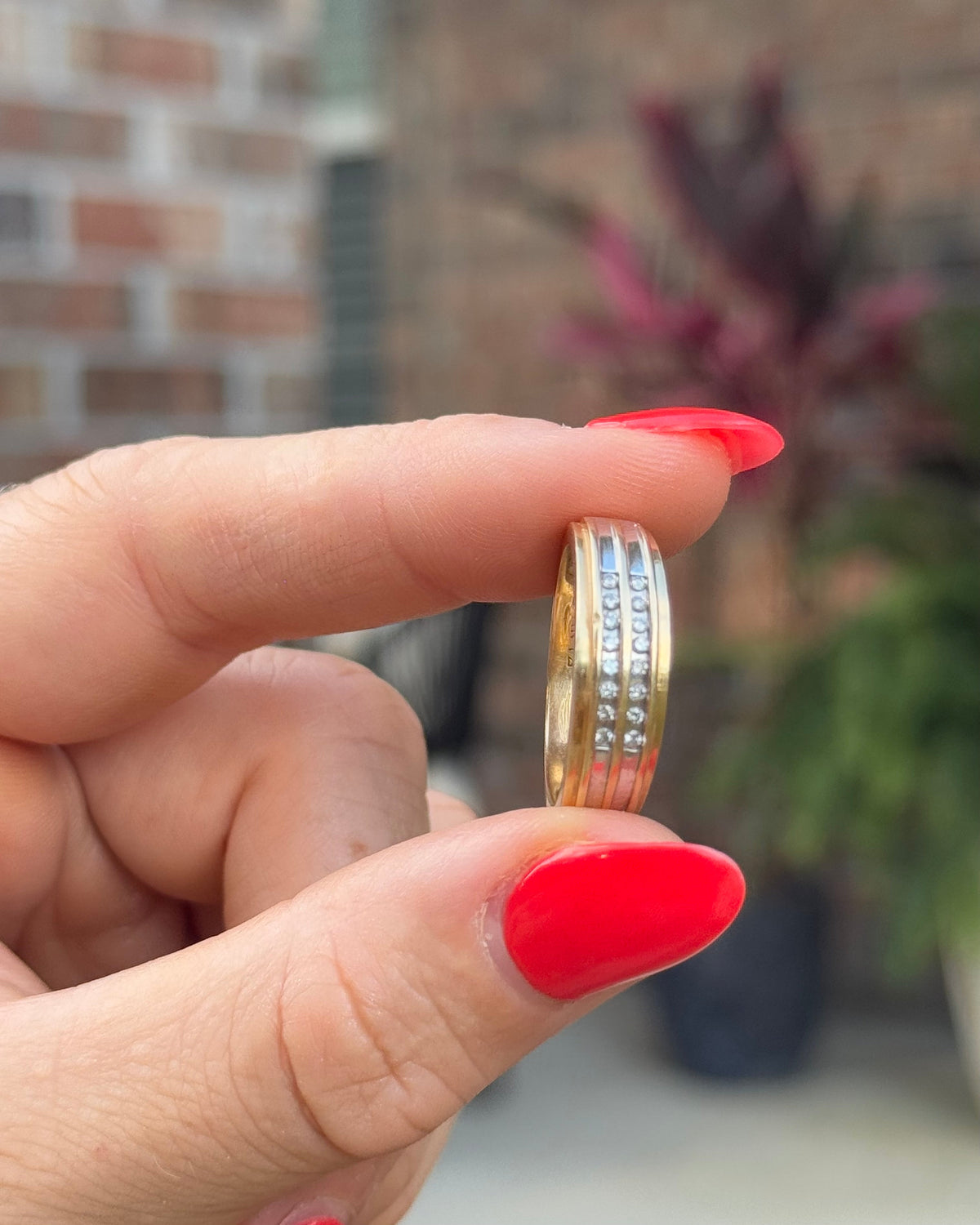 Vintage 14k Yellow Gold & Diamond Double Channel-Set Stacking Band