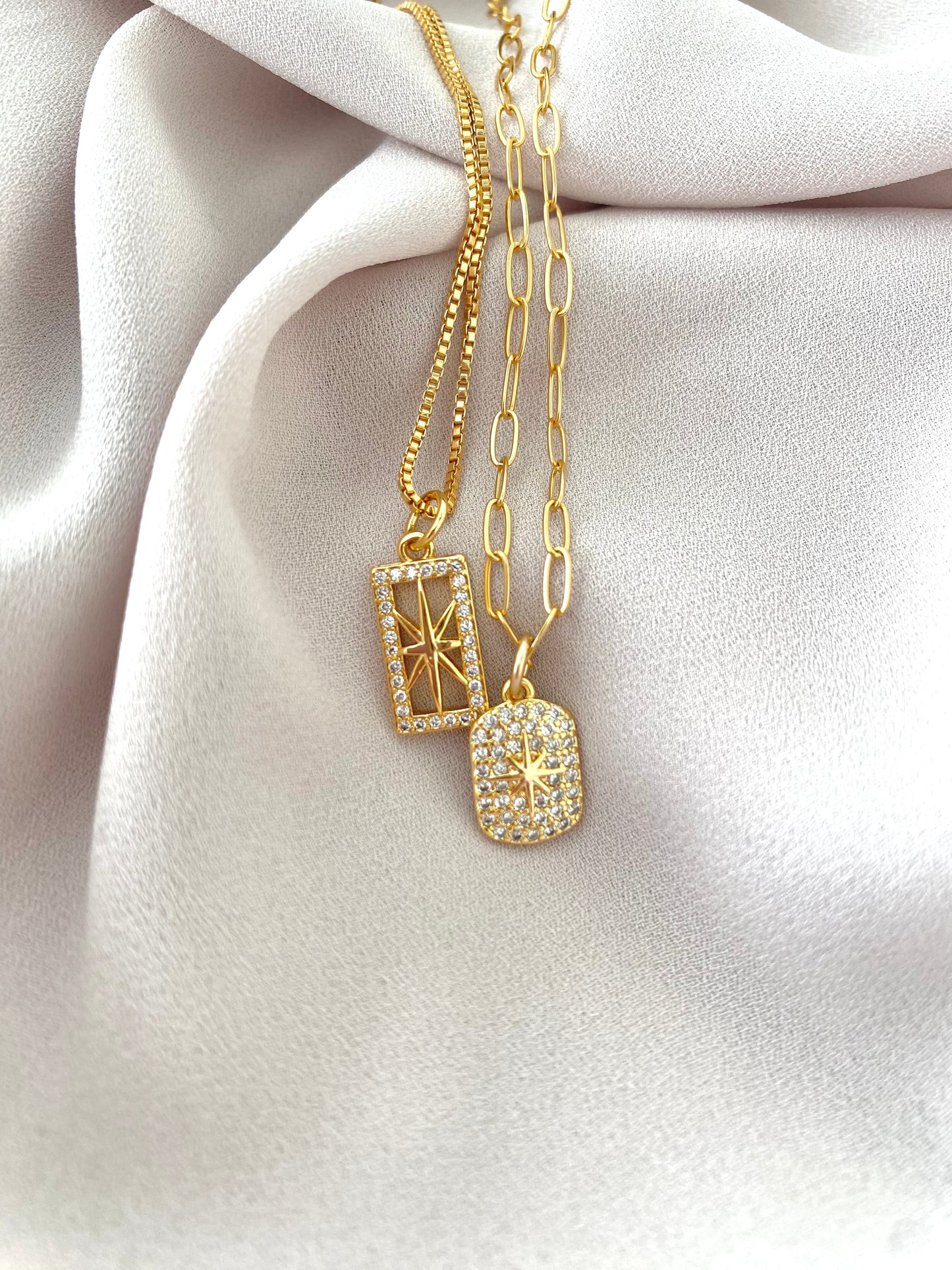 Dainty Gold Filled Star Pendant Necklace Micro Pave Jewelry Minimalist Crystal Necklaces Christmas Gift Rectangle Charm Celestial CZ Pendant