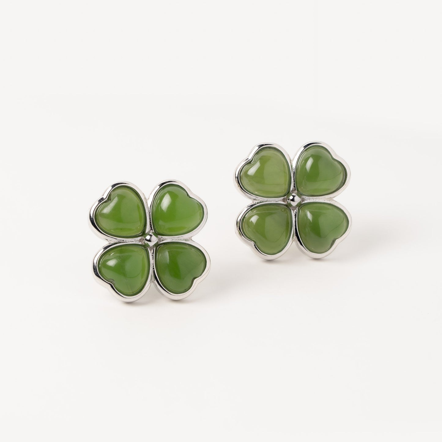 Jade Clover Charm Studs – Green Jade Clover Stud Earrings in Sterling Silver