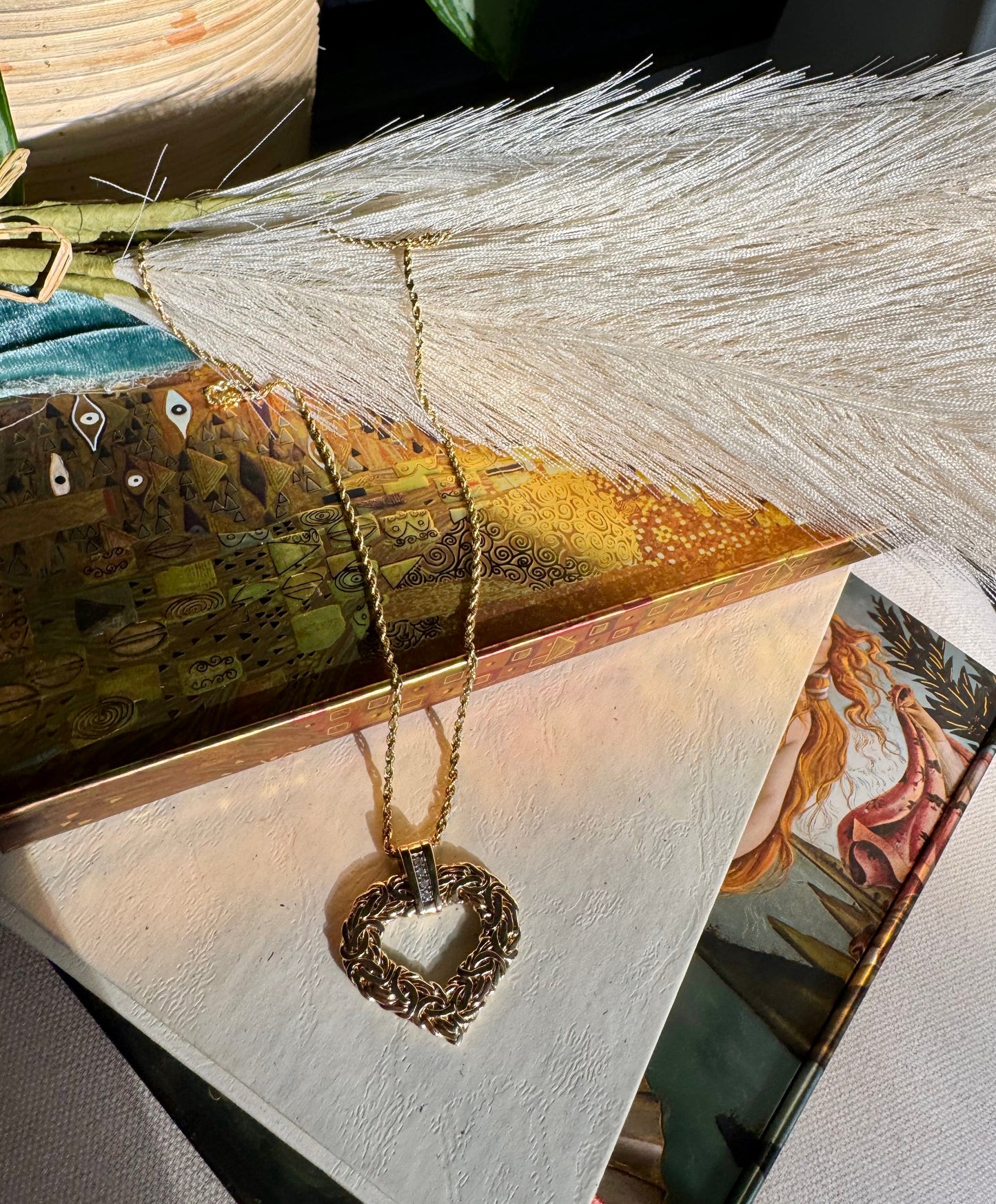 Vintage 14k Byzantine & Diamond Heart Pendant
