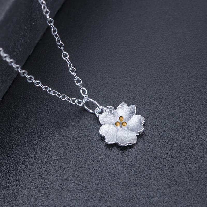 Fortune Jewel 925 Sterling Silver Cherry Blossom Flower Blessing Necklace Pendant