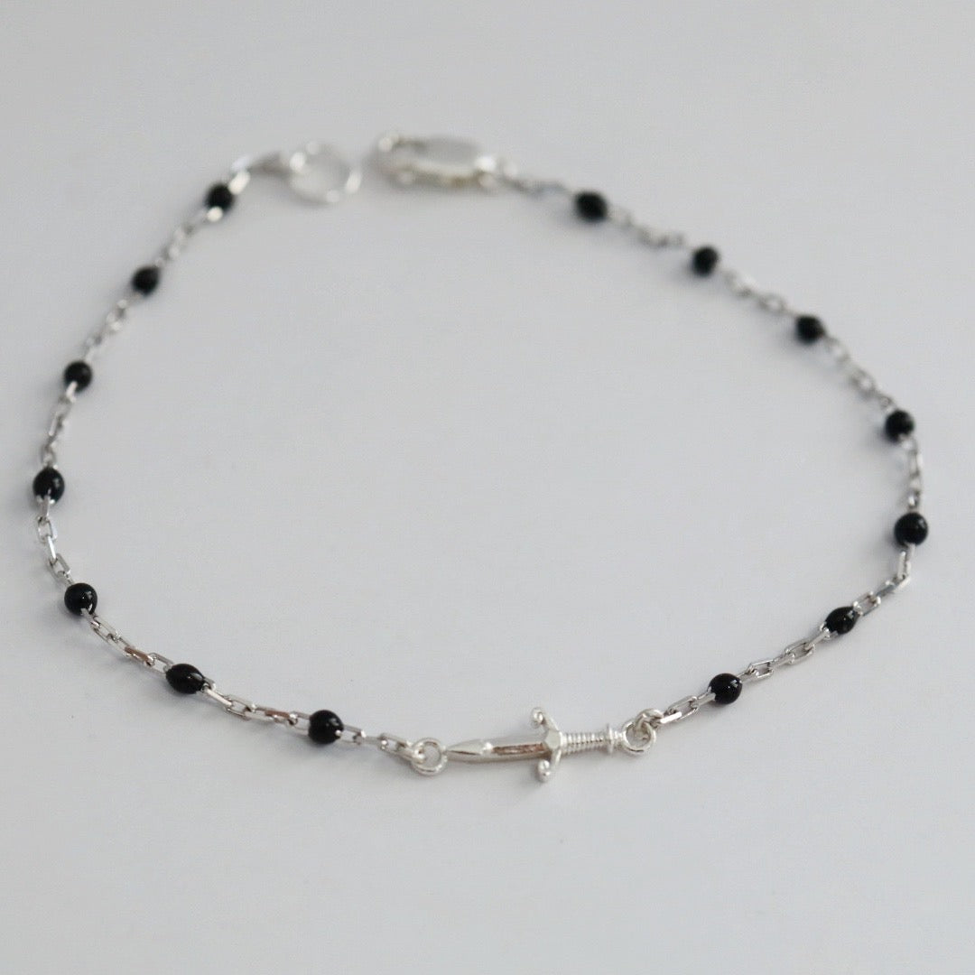 Dainty Sword Bracelet in Sterling Silver and Black Enamel