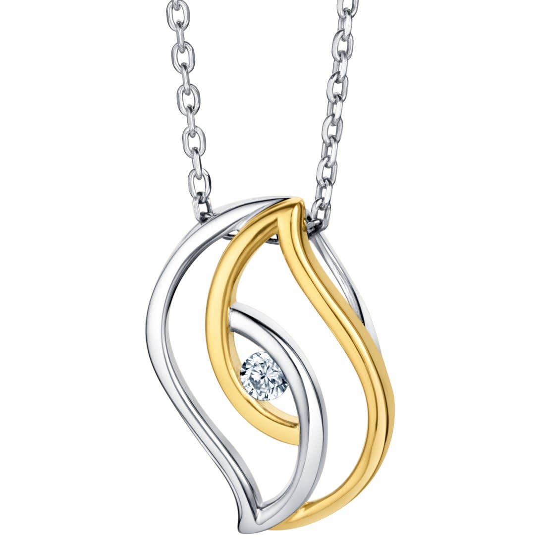Two-Tone Sterling Silver Double Swirled Teardrop Pendant & 925 Sterling silver necklace