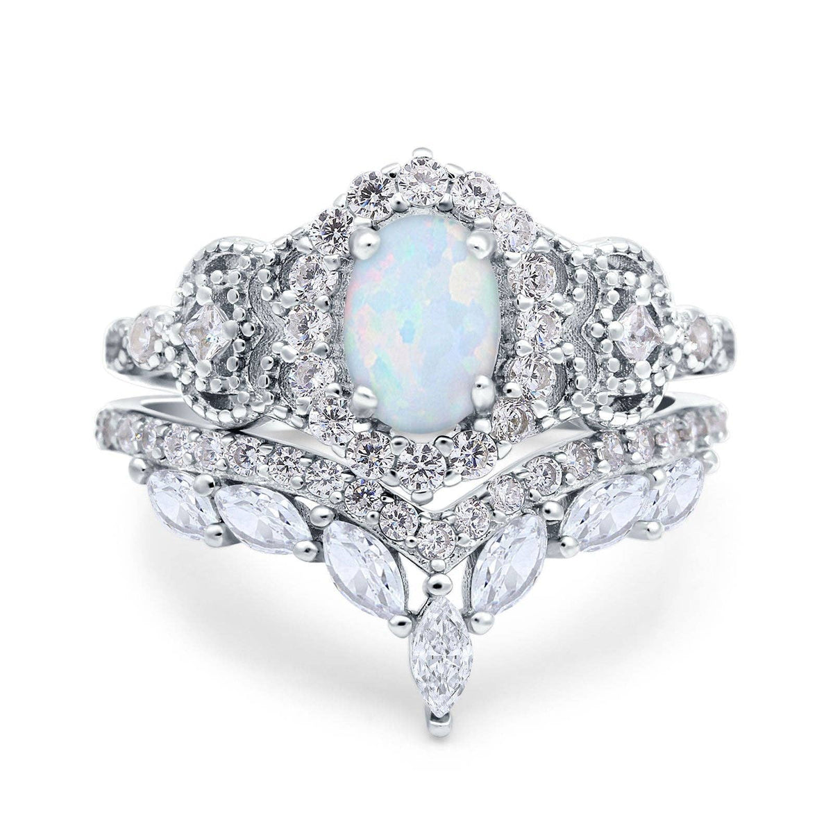 Oval Accent Vintage Lab Created White Opal Wedding Band Bridal Ring: Lab Created White Opal size o1/2