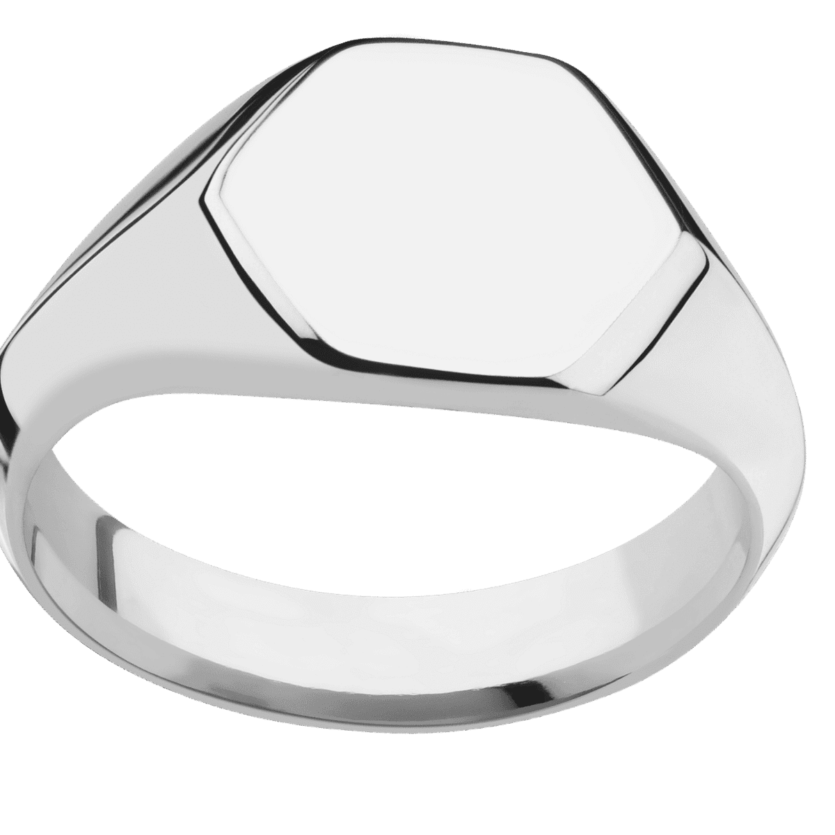Medium Hexagon signet ring (13.9x12mm) in Titanium, with a Wide style band.
