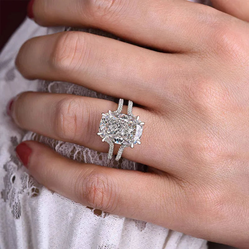 Charming Cushion Cut 7.5ct Split Shank Engagement Ring In Sterling Silver