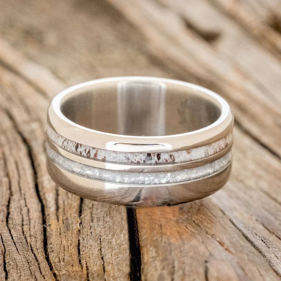 "Cosmo" - Antler & Diamond Dust Wedding Band (8mm) - Titanium - Size 11