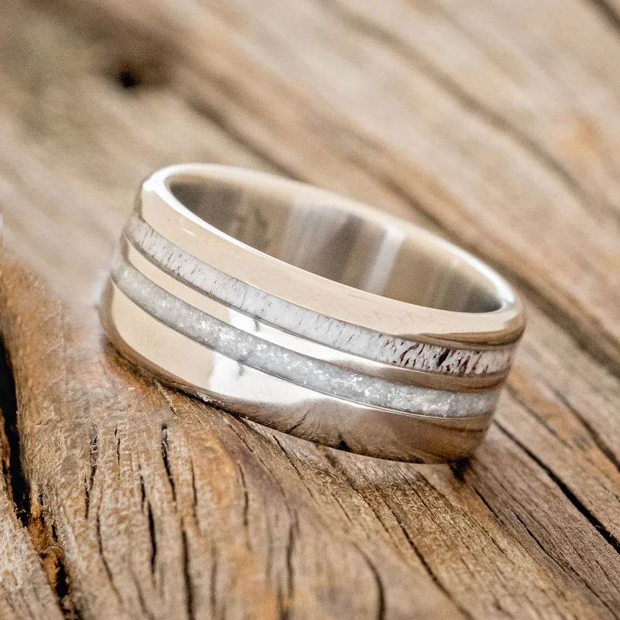 "Cosmo" - Antler & Diamond Dust Wedding Band (8mm) - Titanium - Size 11