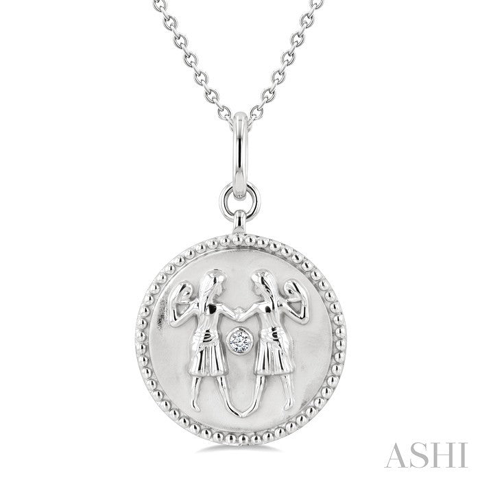 Silver Gemini Zodiac Medallion Pendant