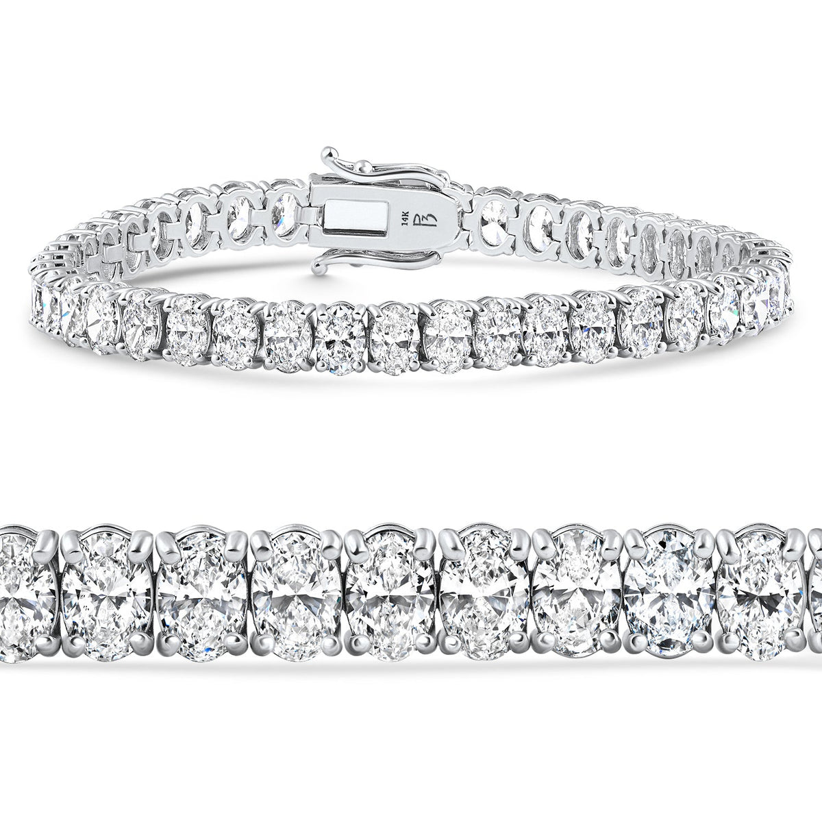 16Ct TW Oval Diamond Tennis Bracelet 14k Gold 7" Lab Grown
