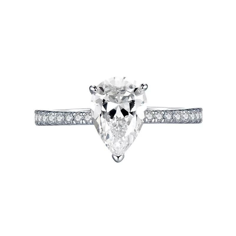 Pear Cut Sterling Silver Ring With Eternity Band