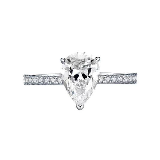 Pear Cut Sterling Silver Ring With Eternity Band