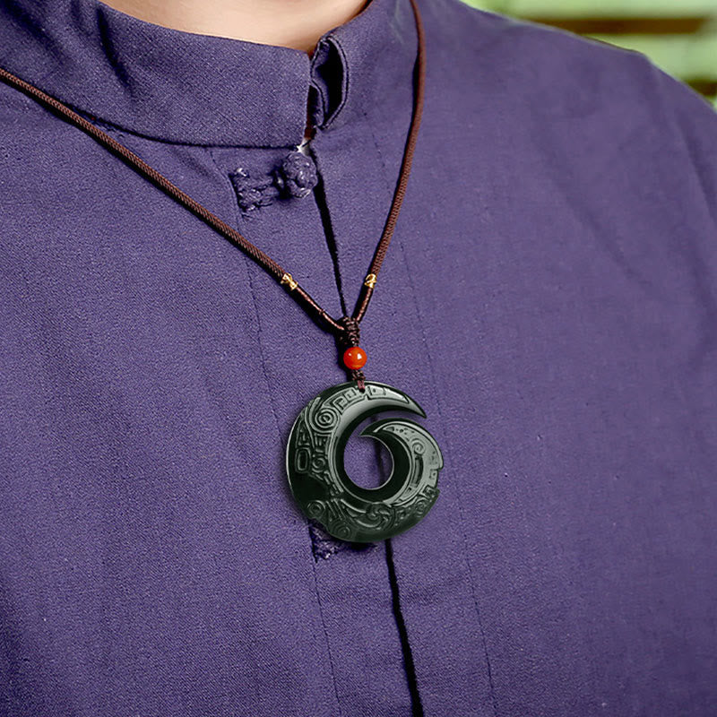 Fortune Jewel One's Luck Improves Design Patern Natural Hetian Cyan Jade Success Necklace Pendant