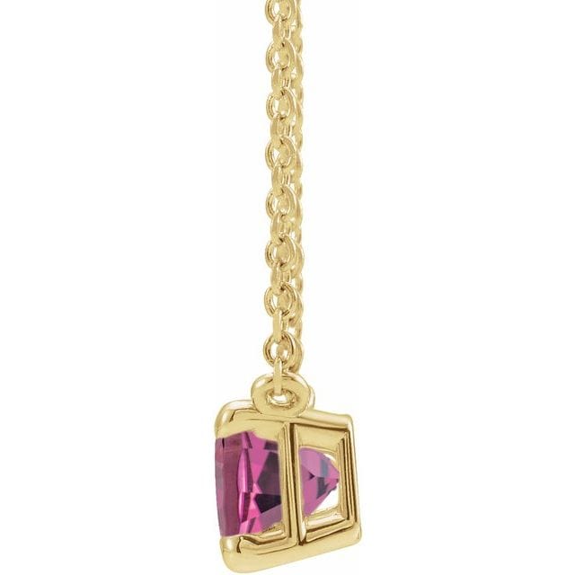 Emerald Cut Pink Tourmaline  Prong Set Pendant Necklace