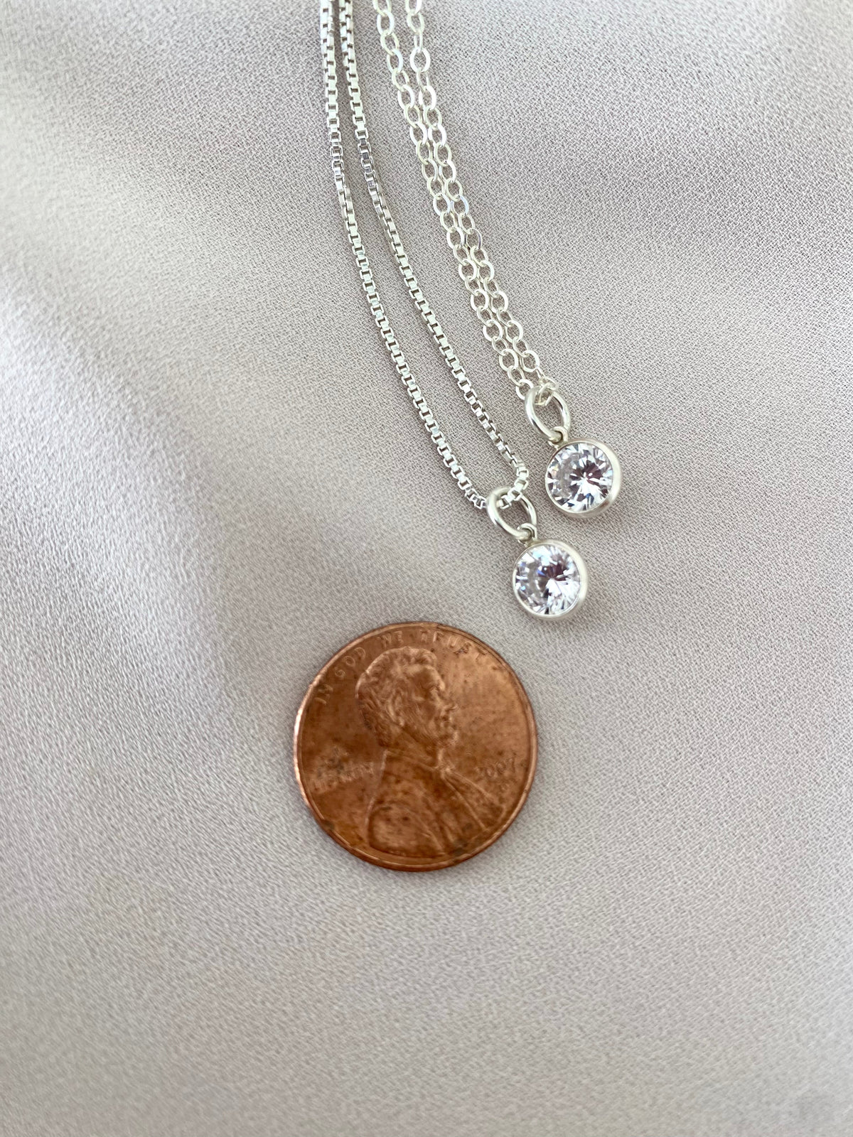 Sterling Silver CZ Charm Necklace April Birthstone Jewelry Silver Box Chain Minimalist Sterling Crystal Pendant Necklace Christmas Gifts