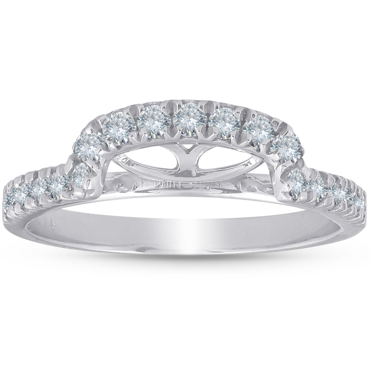 1/2 Ct Diamond Curved Notch Wedding Ring Matching Engagement Band 14k White Gold