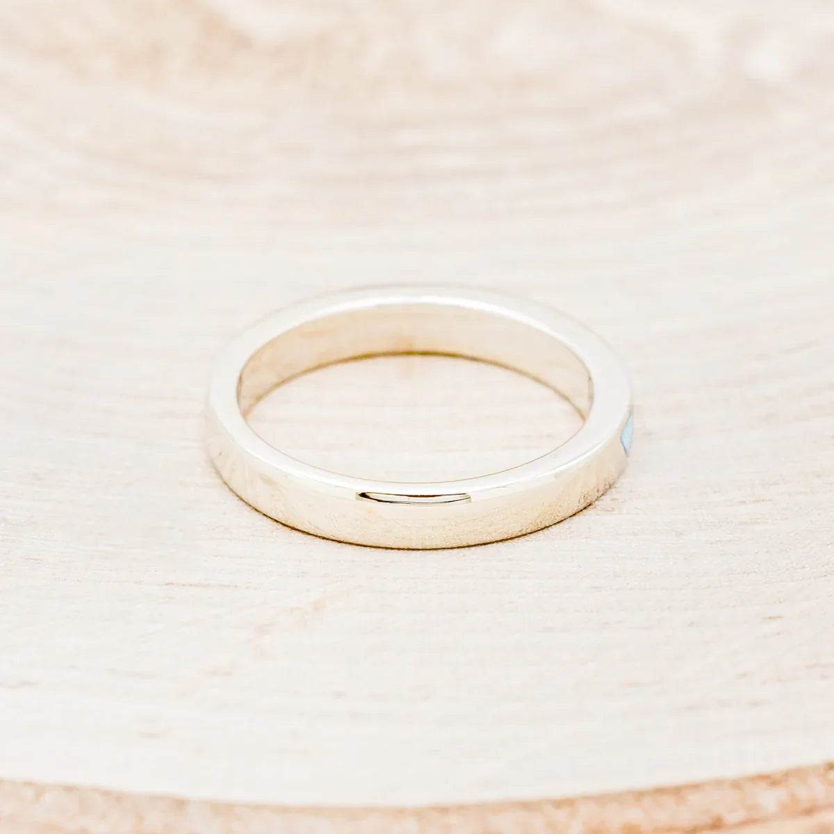 Turquoise Stacking Band With Diamond Accent - 14K White Gold - Size 8 3/4