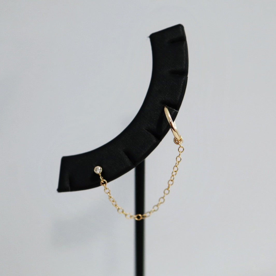 Cubic Zirconia Gemstone Stud and Chain With Hoop Earring in Gold Fill / SINGLE EARRING / READY TO SHIP
