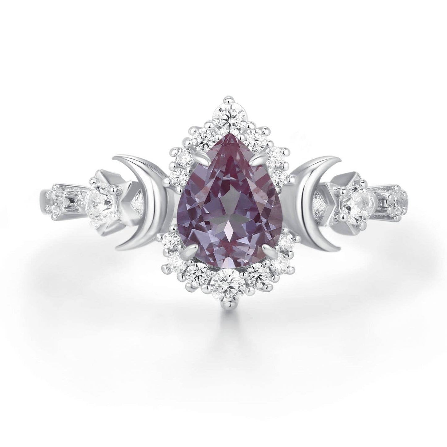 Galactic Pear Cut Alexandrite Ring: White Gold Vermeil / size P