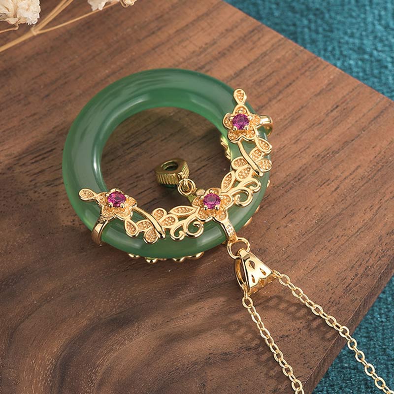 Fortune Jewel Natural Round Cyan Jade Healing Necklace Pendant