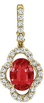 14KY Oval Ruby and Diamond Pendant