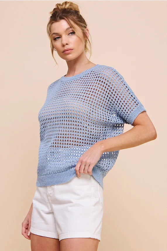 Norah Open Wave Knit Crochet Sweater
