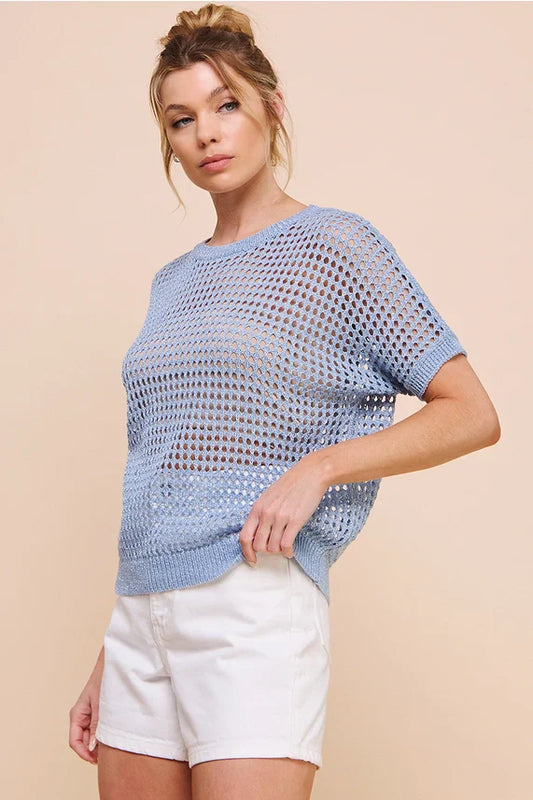 Norah Open Wave Knit Crochet Sweater